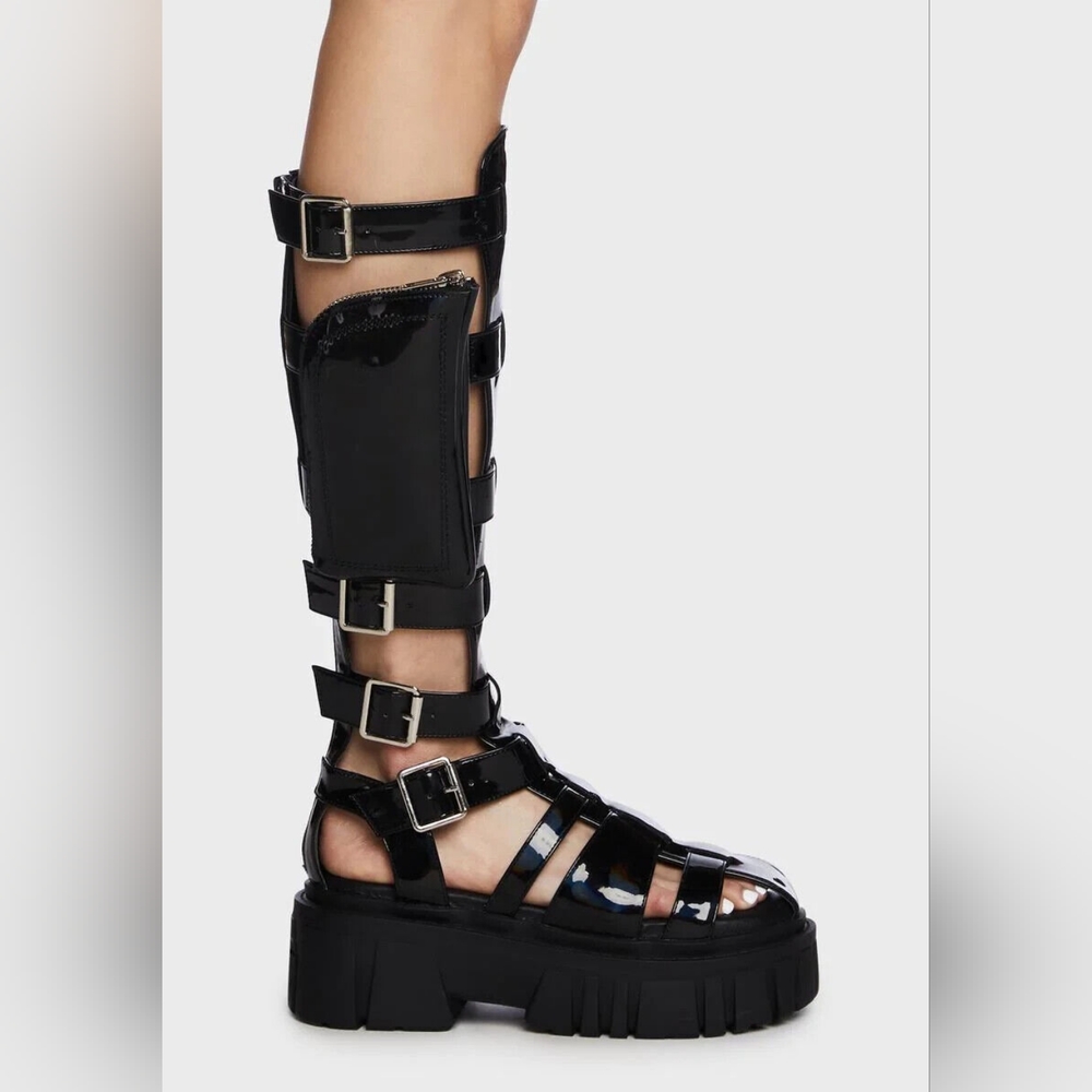 Holographic Oil slick black Rave Club Exx Stage Diver Gladiator Sandals Shoes 9 - Picture 13 of 16